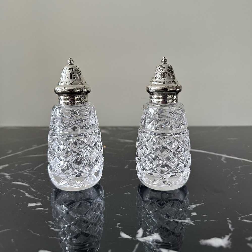 Vintage Mikasa Crystal Salt and Pepper Shakers Barrington Silver Plated